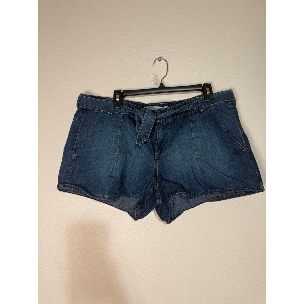 Old Navy Womens Denim Shorts Size 16 Dark Wash Lowest Rise Self Tie Belt Cotton